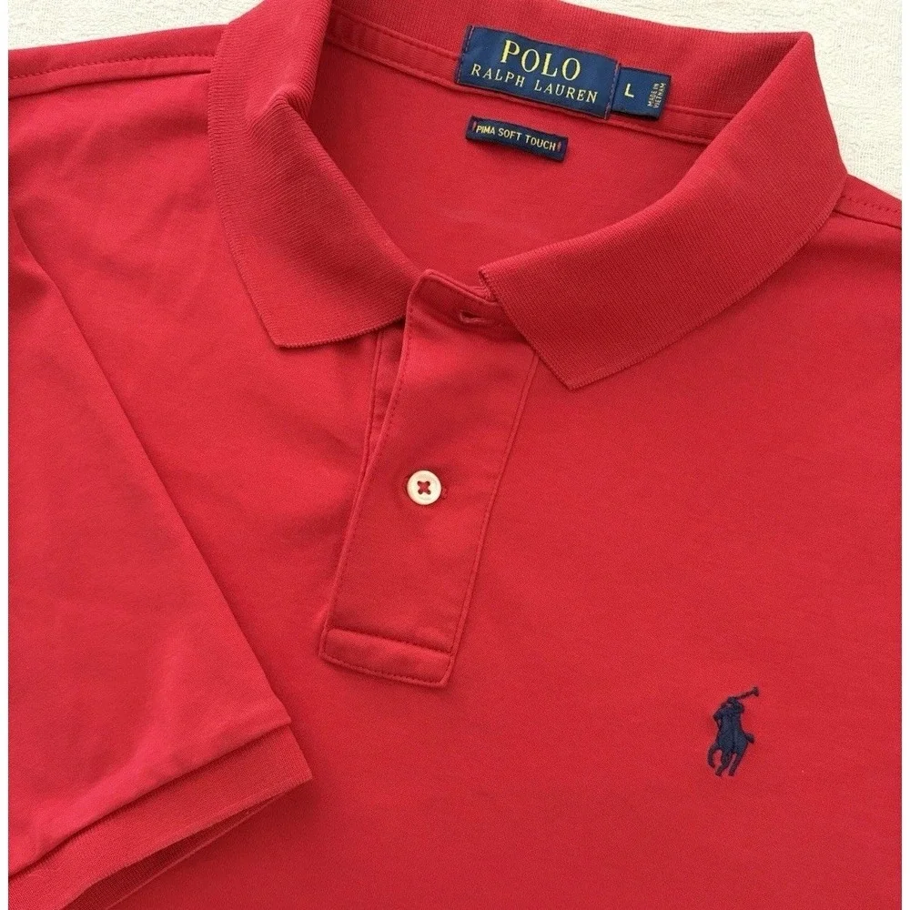 Polo Ralph Lauren Polo Shirt Mens Large Red Pima Soft Touch Short Sleeve